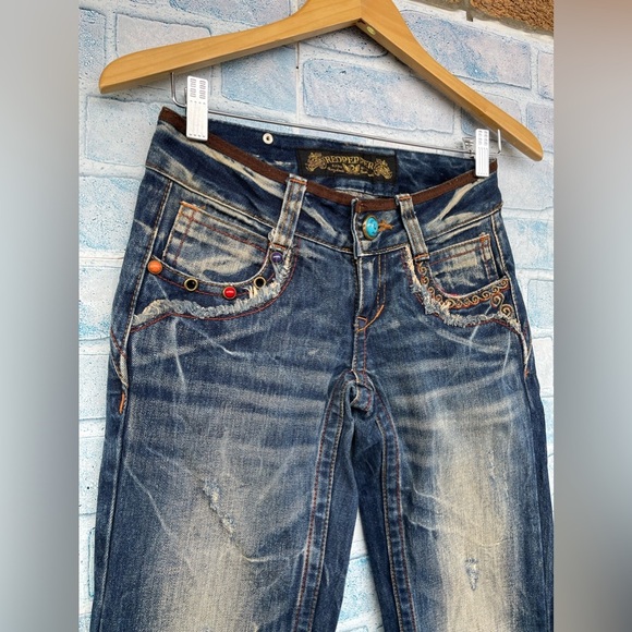 Red Pepper Y2K Embroidered Denim Pants Boot Cut Low Rise size 24 - Picture 2 of 16